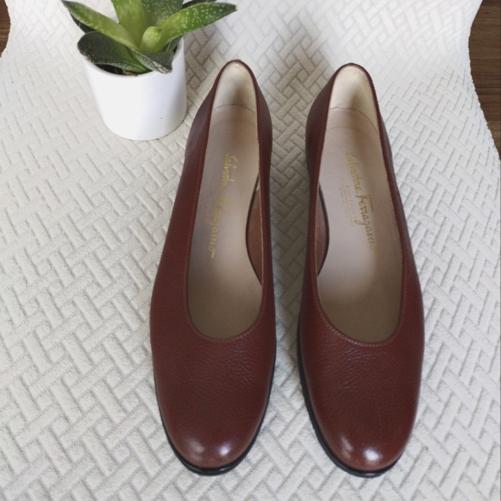 Salvatore Ferragamo Brown Leather Flats